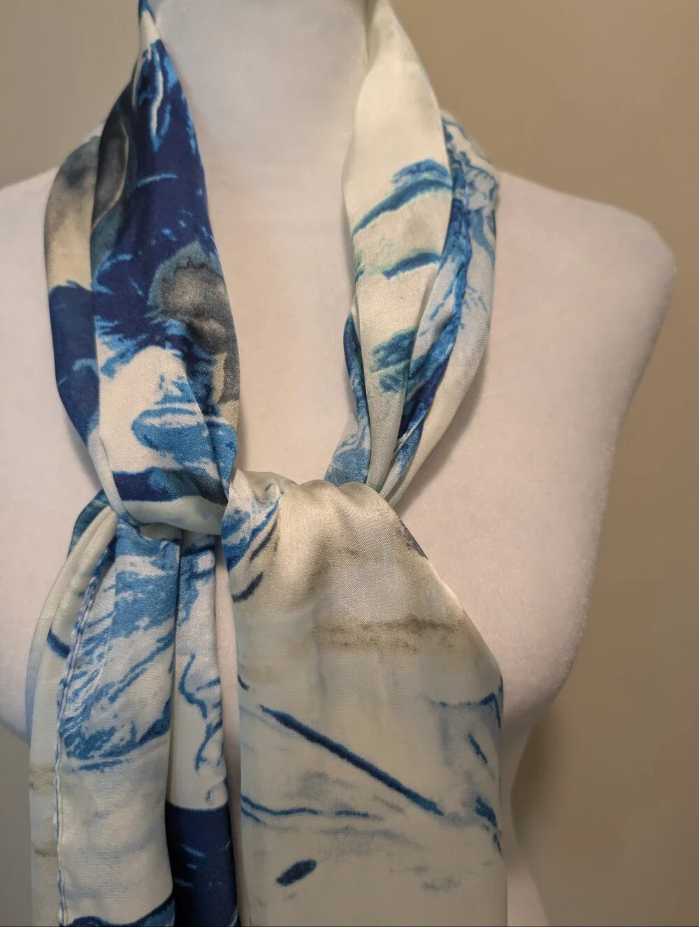 Elegant Blue and Ivory Marble Print Scarf -